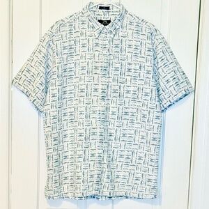 Vintage Newport Blue Fish Pattern Button up Casual Mens Shirt XL